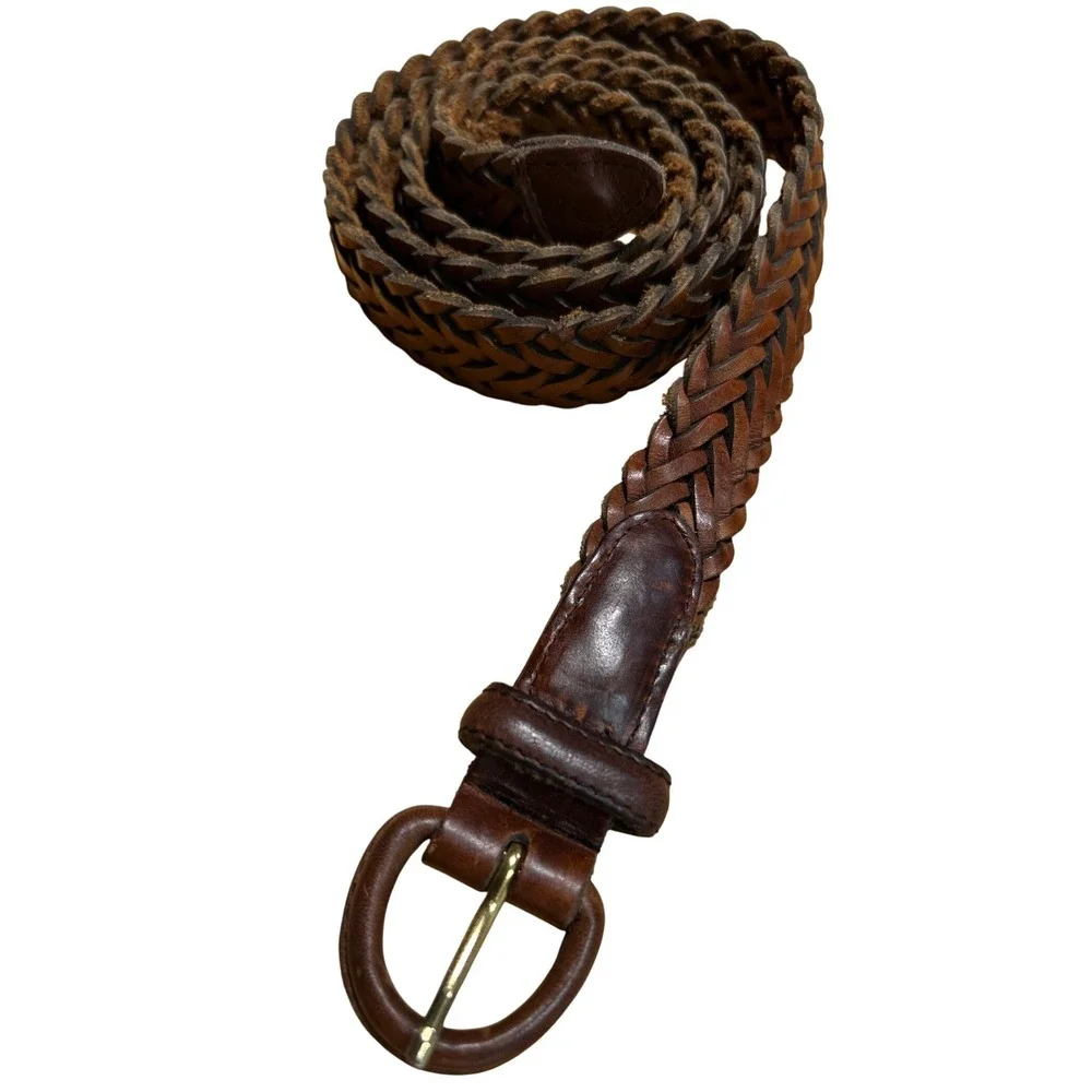 Vintage Brown‎ Braided Woven Leather Belt Size 38 Boho Equestrian